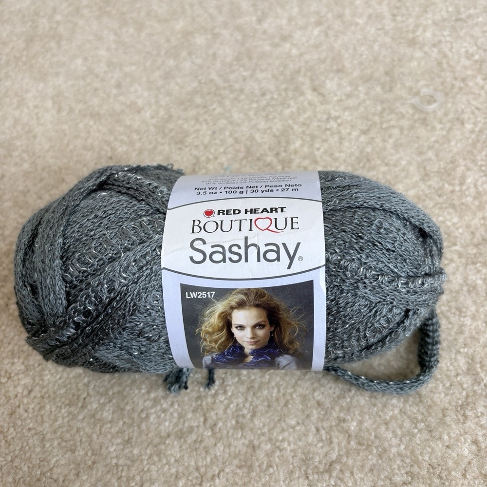Red Heart Boutique Sashay Metallic Black Gray 3.5 oz 100 G Yarn